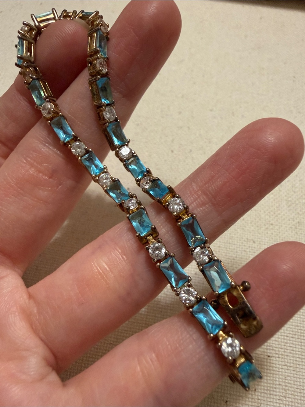 Gold-Tone Blue Crystal Tennis Bracelet for Women